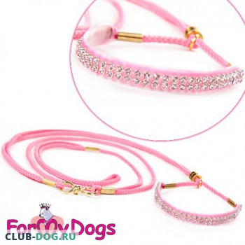 Выставочная ринговка с кристаллами ForMyDogs (розовый) - Одежда для собак, аксессуары, дождевики, корма, доставка!